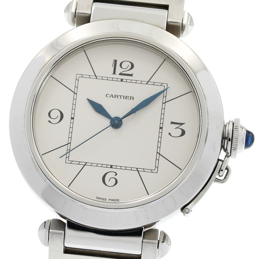 Cartier Pasha 42mm Automatic Men's Stainless Steel Beige Dial Watch: Cartier Pasha 42mm Automatic Men's Stainless Steel Beige Dial Watch This Cartier Pasha wristwatch features a 42mm stainless steel case and an automatic movement. It is designed for men and showcases a