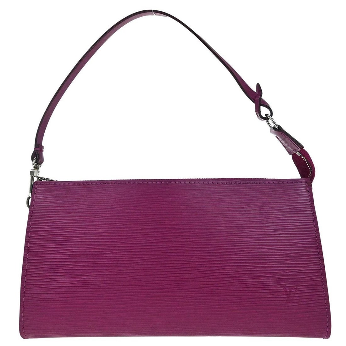 Louis Vuitton Pochette Accessoires 24 Purple Epi Leather Top Handle Bag: Louis Vuitton Pochette Accessoires 24 Purple Epi Leather Top Handle Bag Louis Vuitton Pochette Accessoires 24 handbag in purple Epi leather with a zip closure, top handle, and detachable strap. The in