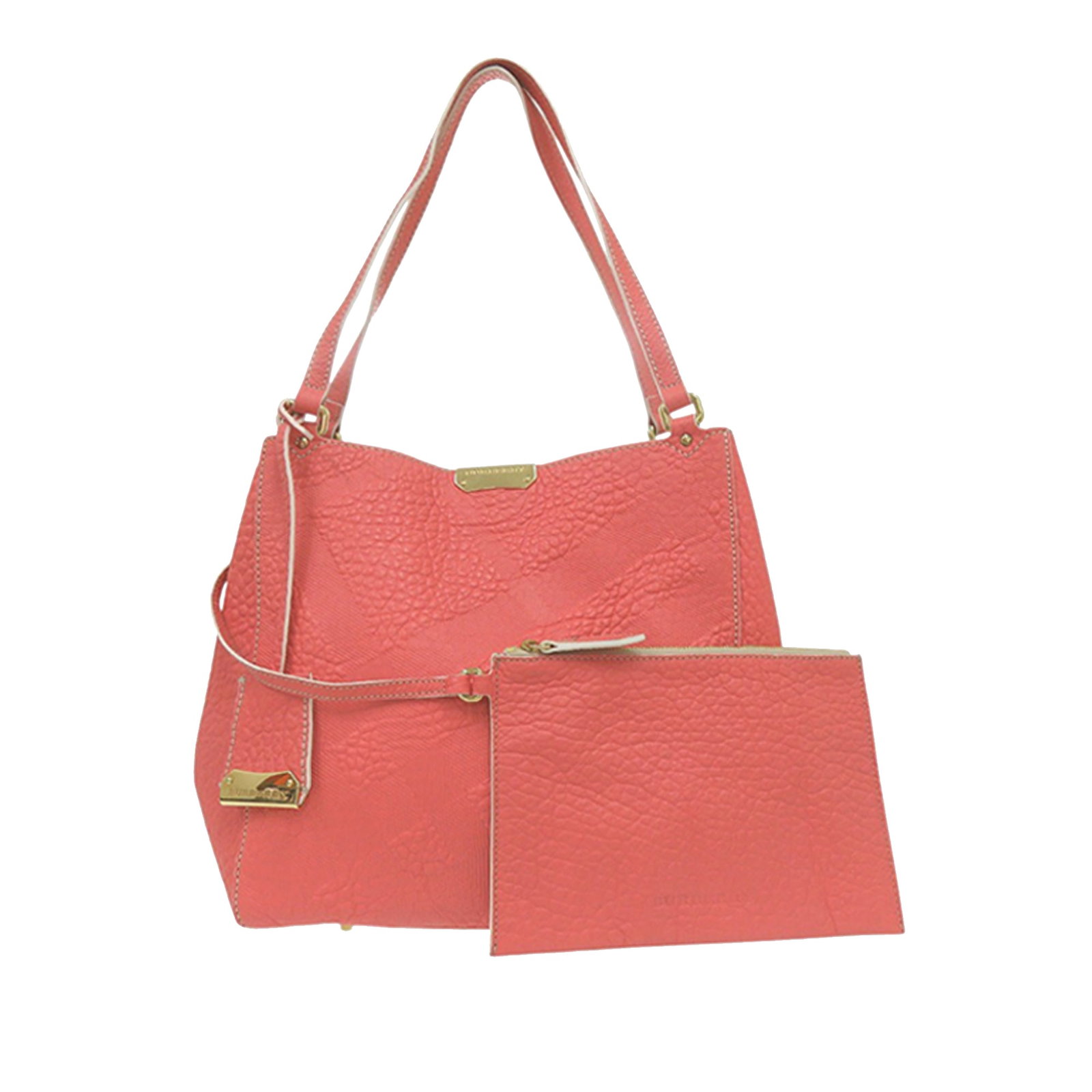 Burberry Canterbury Tote Pink Embossed Calfskin Check Leather Bag: Burberry Canterbury Tote Pink Embossed Calfskin Check Leather Bag This Burberry Small Canterbury Tote features a pink embossed grain check leather body with a structured silhouette. It is designed wit