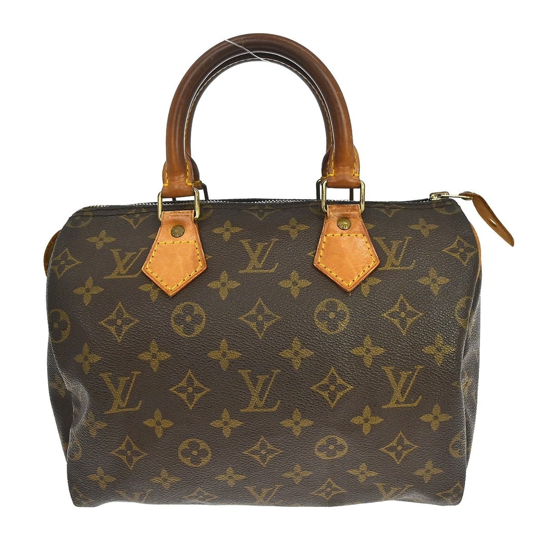 Louis Vuitton Speedy 25 Monogram Brown Duffle Bag M41528: Louis Vuitton Speedy 25 Monogram Brown Duffle Bag M41528 Vintage Louis Vuitton Speedy 25 handbag in Monogram canvas with leather trim and double handles. This duffle-style handbag features a zip closu