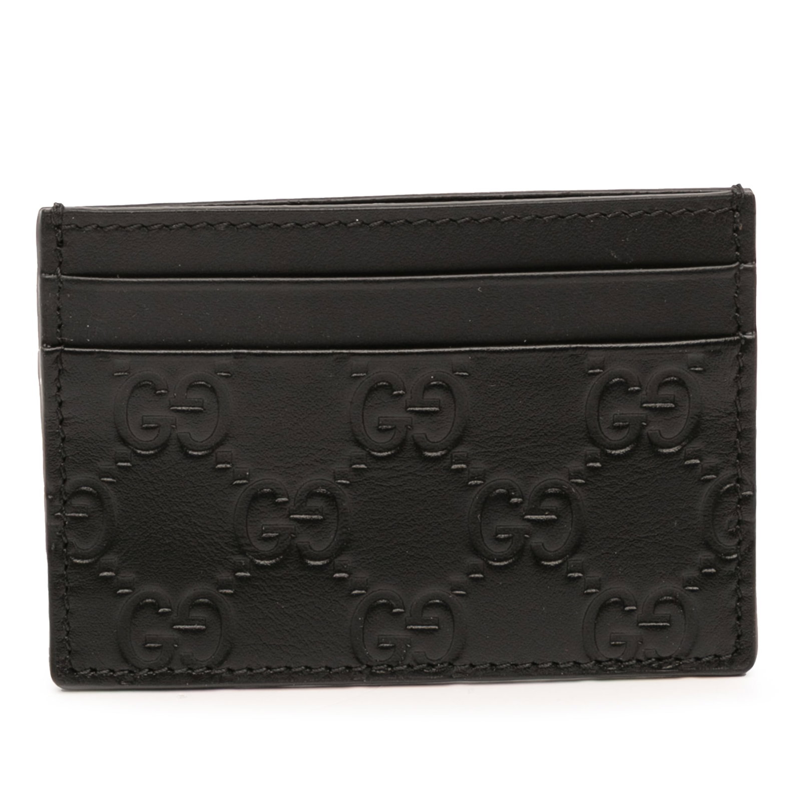 Gucci Guccissima Black Leather Card Wallet with Multiple Slots: Gucci Guccissima Black Leather Card Wallet with Multiple Slots This card holder features a black leather body with multiple card slots, offering a stylish and practical accessory for organizing your c