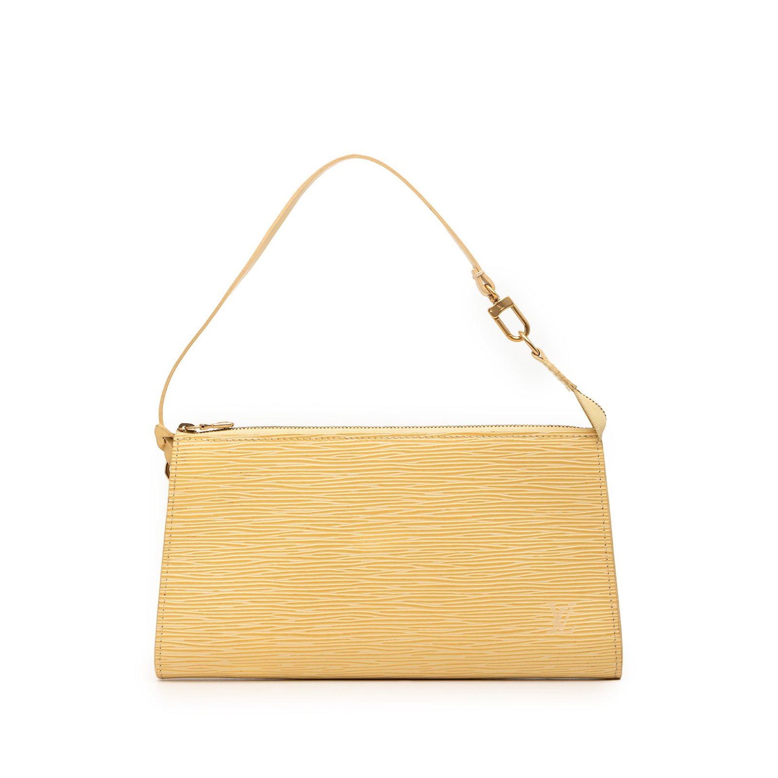 Louis Vuitton Epi Pochette Accessoires Yellow Leather Shoulder Bag: Louis Vuitton Epi Pochette Accessoires Yellow Leather Shoulder Bag Louis Vuitton Epi Pochette Accessoires in yellow leather with a flat shoulder strap and top zip closure. Made in France. Condition is