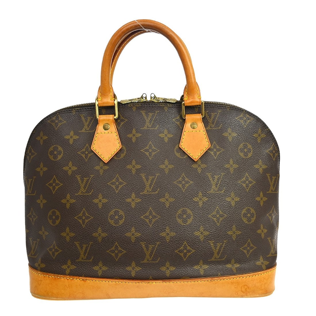 Louis Vuitton Alma Monogram Canvas Hand Bag M51130 Brown: Louis Vuitton Alma Monogram Canvas Hand Bag M51130 Brown Vintage Louis Vuitton Alma handbag in Monogram canvas with leather trim and double handles. This medium handbag features a zip closure, brown e