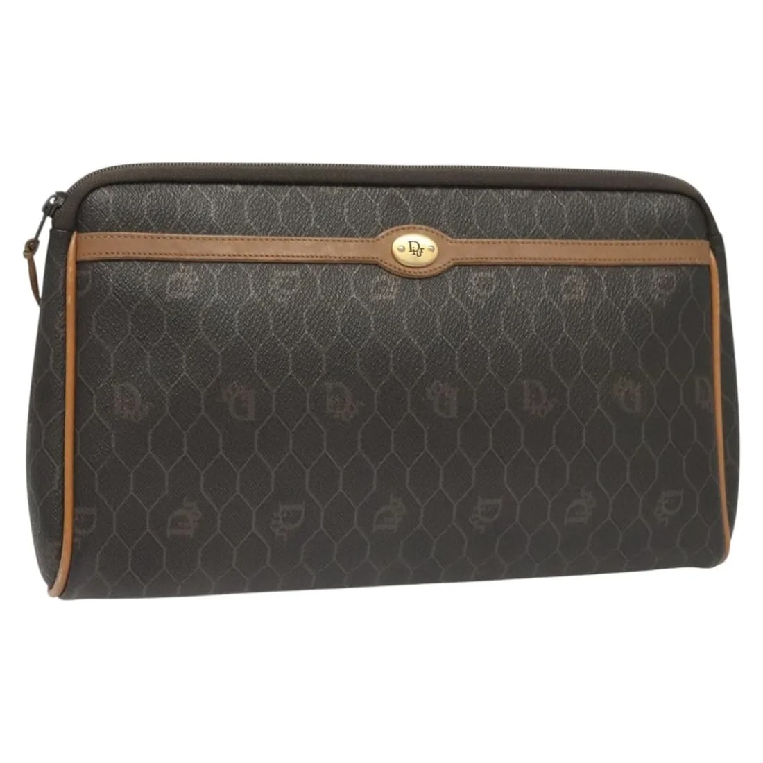 Christian Dior Vintage Honeycomb Canvas Zip Pouch: Christian Dior Vintage Honeycomb Canvas Zip Pouch This Christian Dior Vintage Honeycomb Zip Pouch features a classic black canvas design with leather accents. The pouch is designed for women and showc