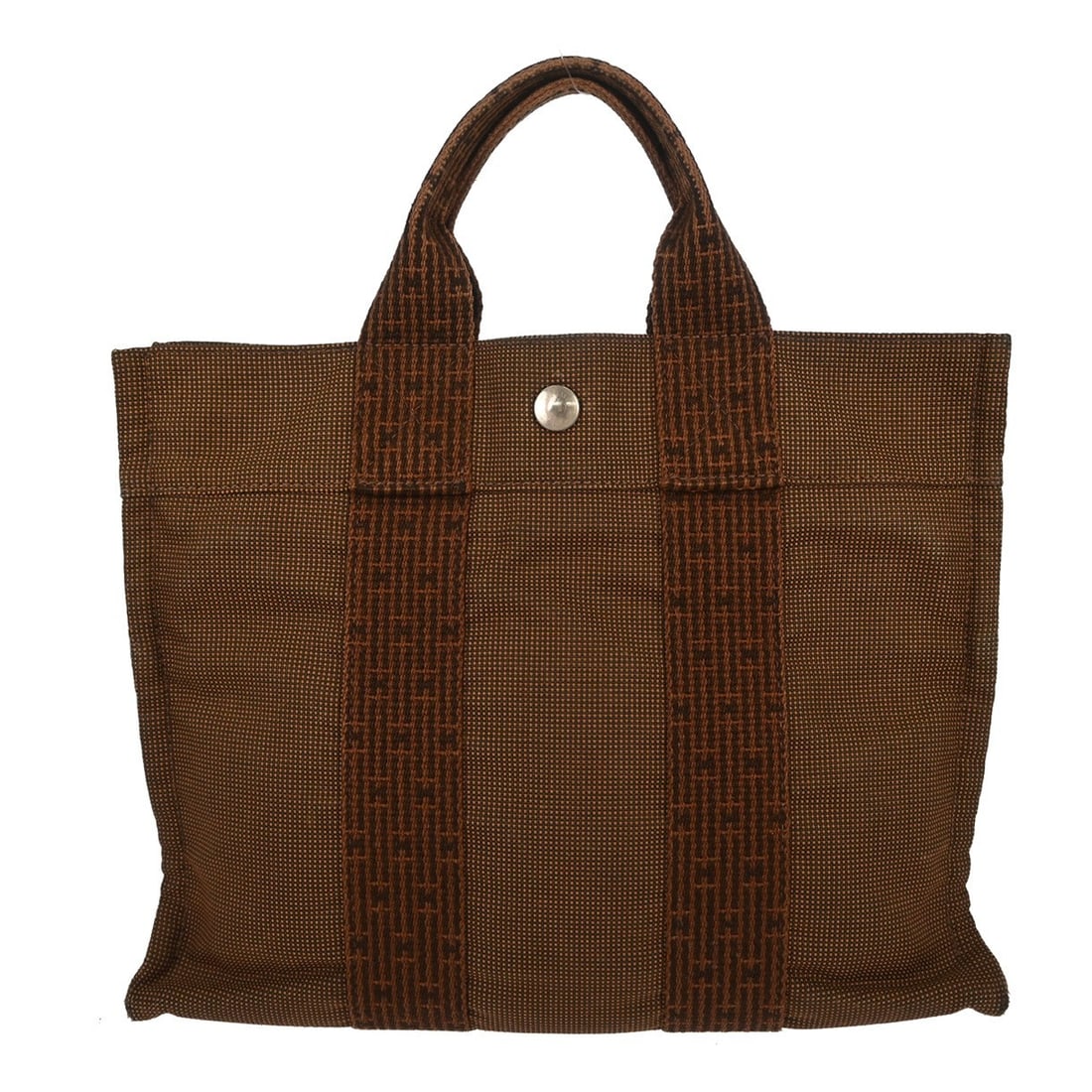 Hermes Herline PM Brown Canvas Tote Bag: Hermes Herline PM Brown Canvas Tote Bag Vintage Hermes Herline Tote PM handbag in brown canvas with double handles and a silver-color hardware accent. This medium tote features an inside pocket and sh