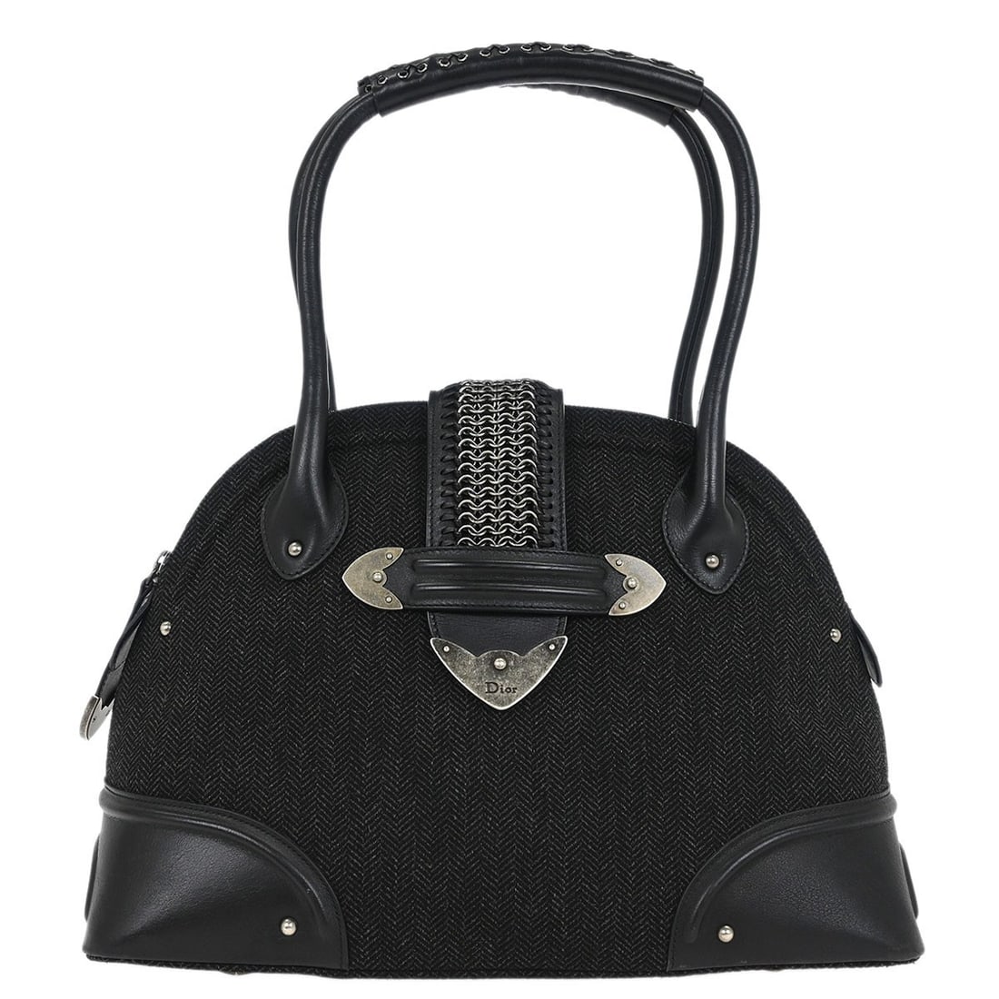 Dior Jeanne Medium Black Canvas Leather Zip Handbag 05-MA-0057 (1 of 10)