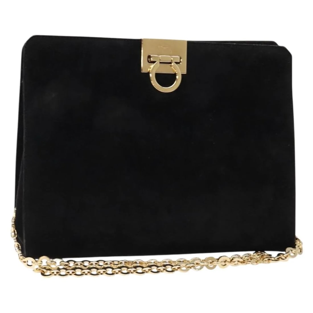 Black suede shoulder bag Salvatore Ferragamo Gancini Chain: Black suede shoulder bag Salvatore Ferragamo Gancini Chain This Salvatore Ferragamo Gancini Chain Shoulder Bag is crafted from black suede, designed for women. The bag features a chain shoulder strap 