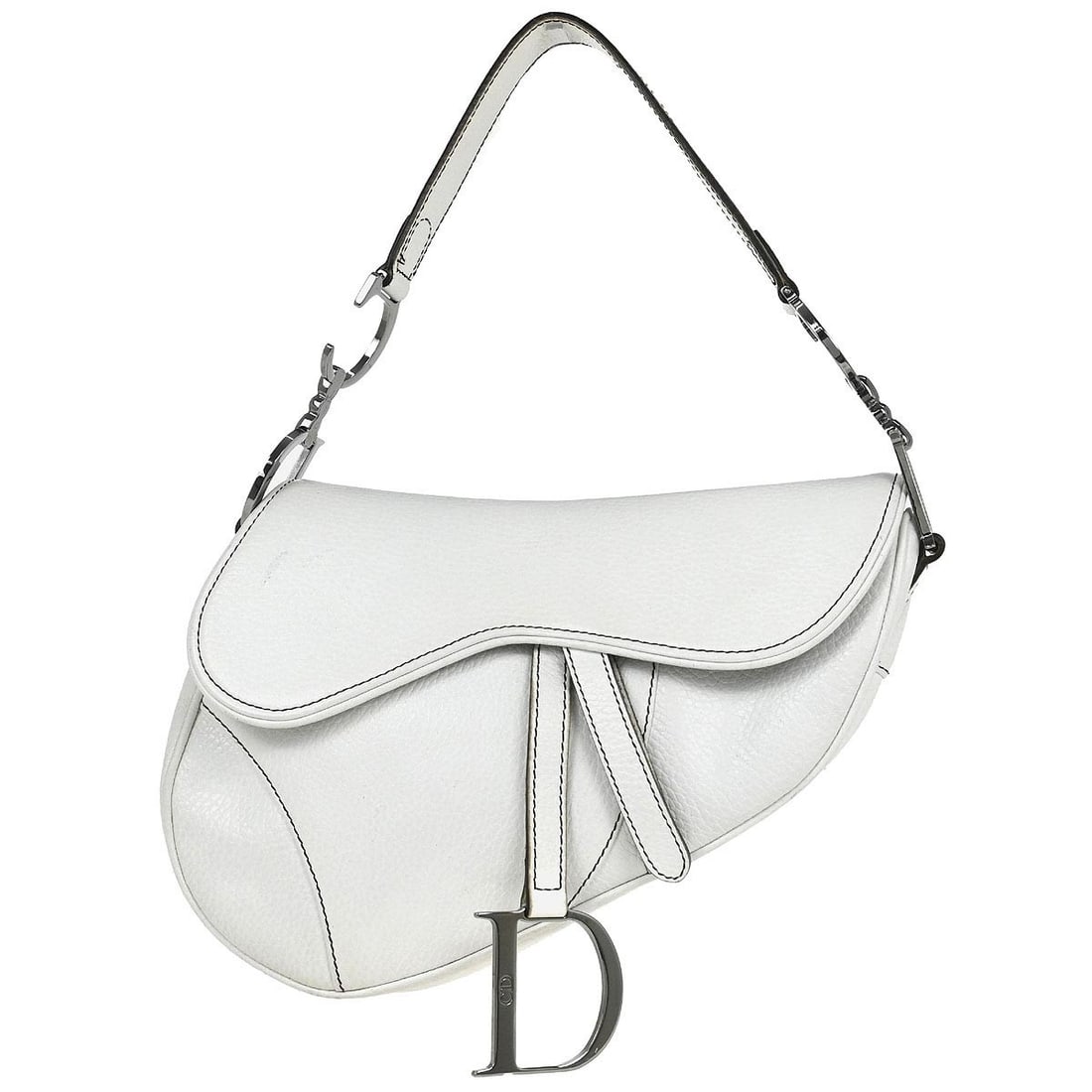 Dior Saddle Medium White Leather Shoulder Bag 01RU0024: Dior Saddle Medium White Leather Shoulder Bag 01RU0024 Christian Dior Saddle handbag in white leather with a shoulder strap and Velcro closure. Made in Italy, this medium bag features one exterior poc