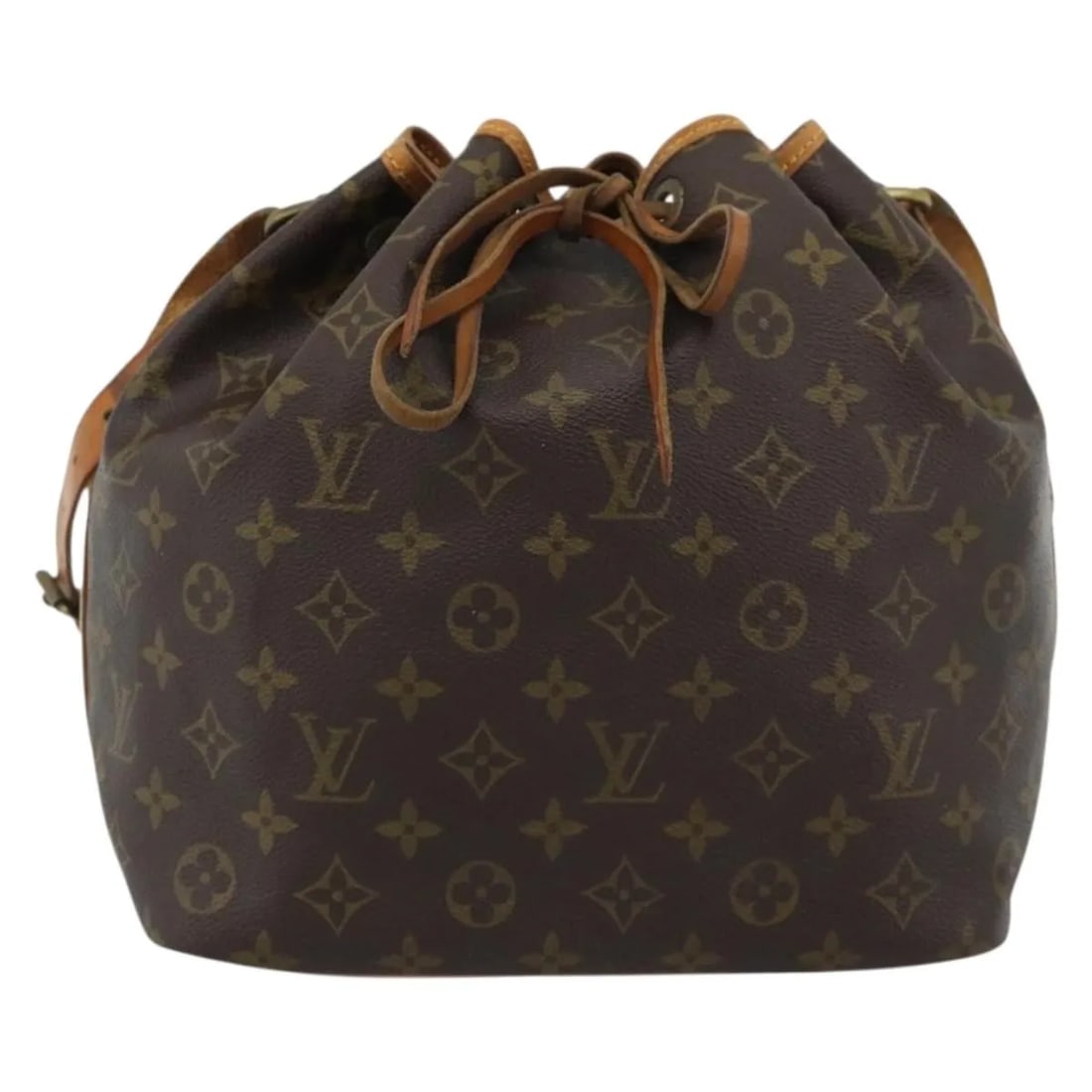 Louis Vuitton Petit Noe Brown Canvas Bucket Bag: Louis Vuitton Petit Noe Brown Canvas Bucket Bag Louis Vuitton Petit Noe in brown monogram canvas with leather trim and hardware. This bucket-style bag was made in France and shows overall worn, fair c