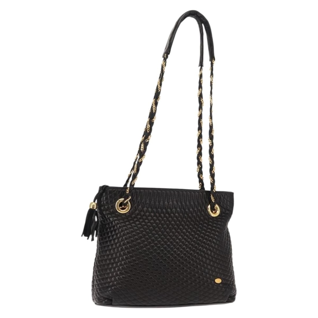BALLY Black Gold Leather Chain Tote Bag Auth BA7022 Italy: BALLY Black Gold Leather Chain Tote Bag Auth BA7022 Italy This BALLY Chain Tote Bag is a stylish accessory crafted from high-quality leather, featuring a chic black and gold color combination. Measuri