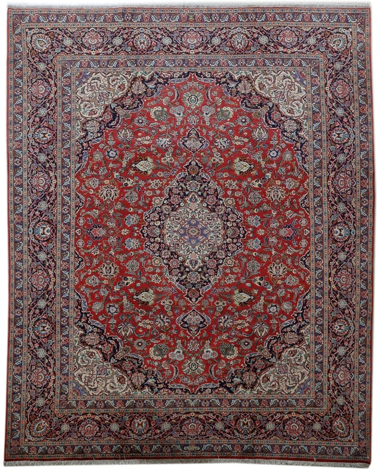 Authentic Signed Persian Kashan Rug 10.2' x 12.8' Handmade Red Wool: Authentic Signed Persian Kashan Rug 10.2' x 12.8' Handmade Red Wool Free continental US Shipping Discover the exquisite craftsmanship of this authentic handmade Persian Kashan rug, measuring 10.2 x 12
