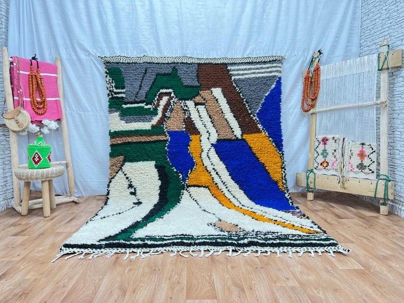Authentic Handwoven Colorful Rug from Morocco 100% Sheep Wool: Authentic Handwoven Colorful Rug from Morocco 100% Sheep Wool Discover the beauty of this authentic handwoven colorful rug, crafted by skilled Berber women weavers in the picturesque Atlas Mountains o