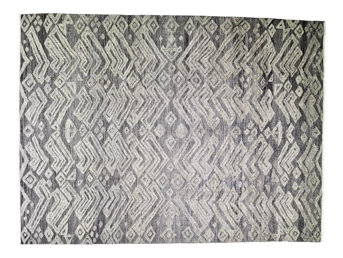 Sheba Wool Hand-Knotted Contemporary Rug Gray 9'2 x 12'4 Hi-Low Texture: Sheba Wool Hand-Knotted Contemporary Rug Gray 9'2 x 12'4 Hi-Low Texture This Sheba hand-knotted rug features a contemporary style with natural gray colors and a fine weave. It is crafted from wool and