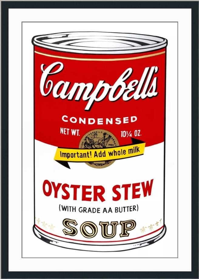 Andy Warhol Oyster Stew Soup Can Limited Edition Framed Print COA 2011: Andy Warhol Oyster Stew Soup Can Limited Edition Framed Print COA 2011 This stunning artwork features the iconic "Oyster Stew Campbell's Soup" print by renowned artist Andy Warhol. Created in 2011, th
