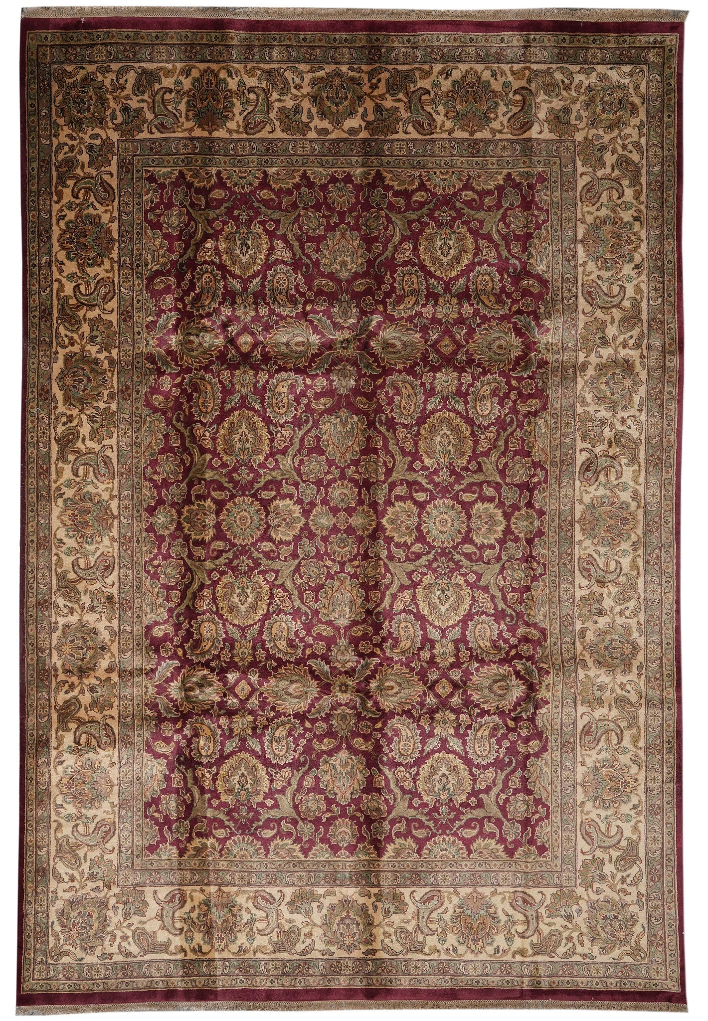 Jaipur Handmade Rug 10 x 14.4 Ft Dense Wool Burgundy Heirloom Quality: Jaipur Handmade Rug 10 x 14.4 Ft Dense Wool Burgundy Heirloom Quality Free continental US Shipping This 10 x 14.4 handmade Jaipur rug features a dense, hand-knotted pile crafted from 100% premium wool