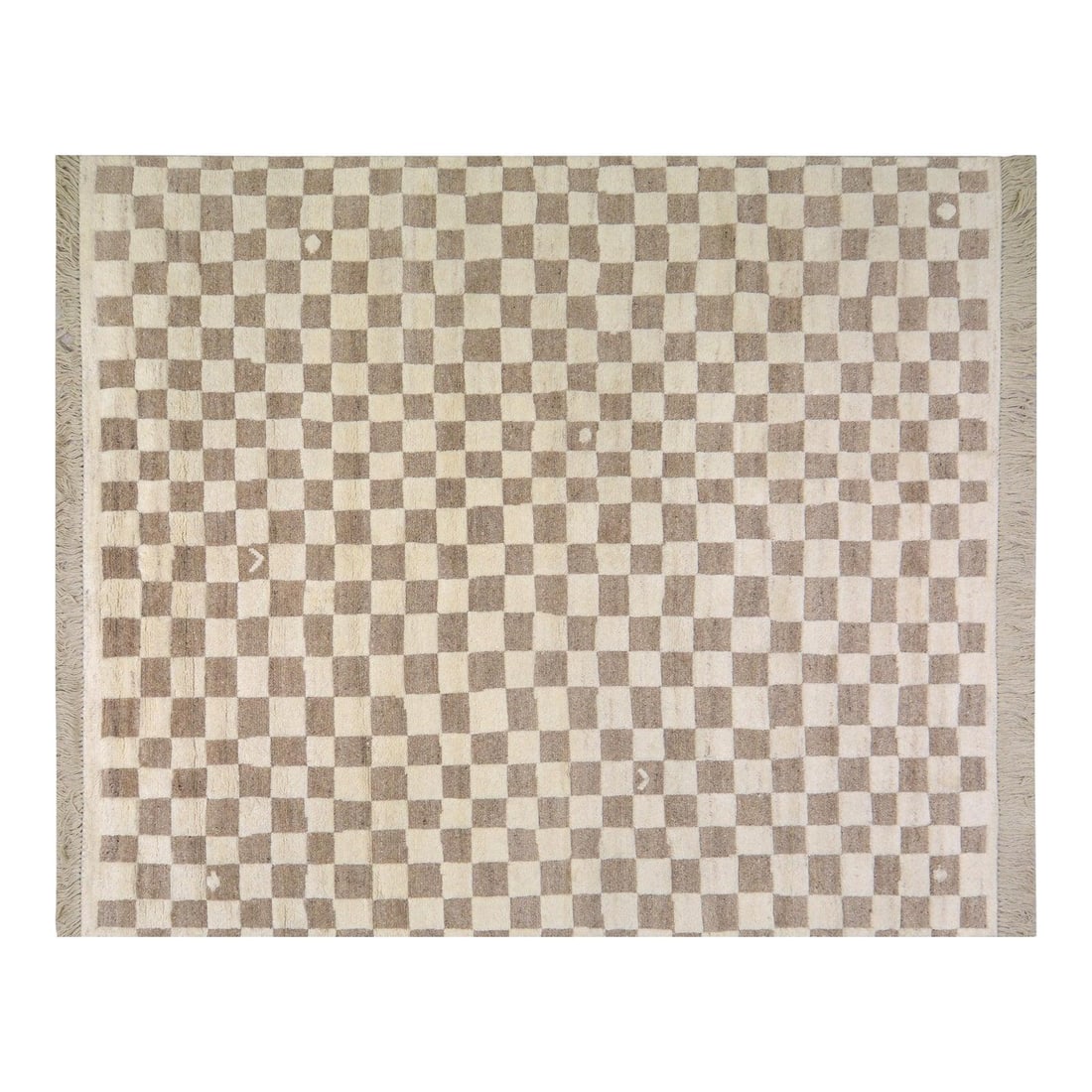 8'2 x 9'8 Wool Rug with Checkered Pattern Moroccan Hand Knotted: 8'2 x 9'8 Wool Rug with Checkered Pattern Moroccan Hand Knotted This Moroccan hand-knotted wool rug features a classic checkered design in natural brown hues and offers a soft texture underfoot. Craft