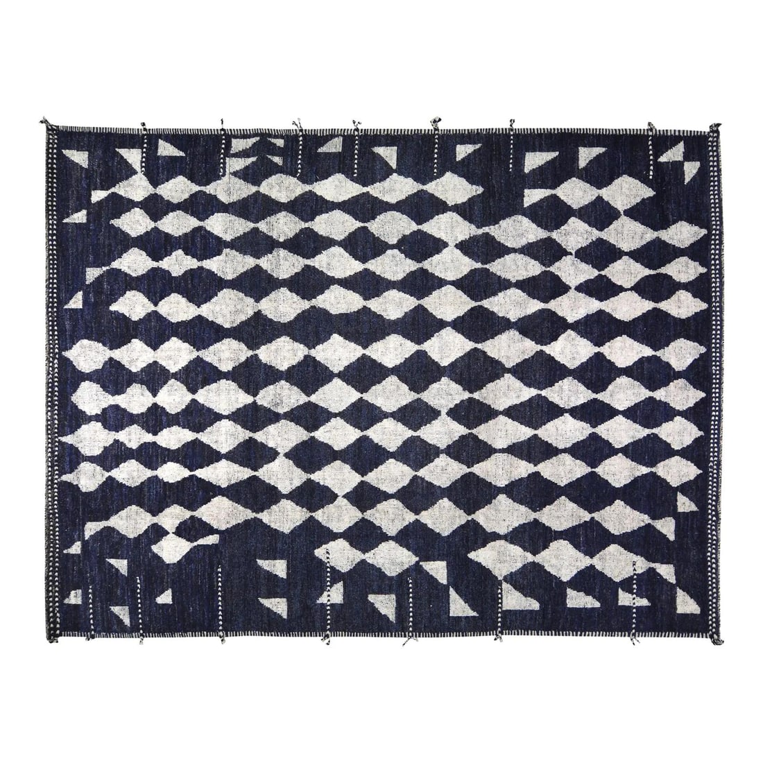 Black Wool Moroccan Area Rug Hand Knotted 9'1 x 12'2: Black Wool Moroccan Area Rug Hand Knotted 9'1 x 12'2 This Moroccan hand-knotted wool rug showcases traditional craftsmanship combined with a modern design sensibility. Expertly crafted from wool, it o