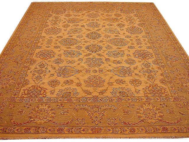 Chobi Peshawar Rug 6.8 x 8.3 Beige Green Handwoven Wool: Chobi Peshawar Rug 6.8 x 8.3 Beige Green Handwoven Wool Free continental US Shipping Introducing a stunning 6.8 x 8.3 Chobi Peshawar rug, beautifully crafted from natural wool in a refined beige-green