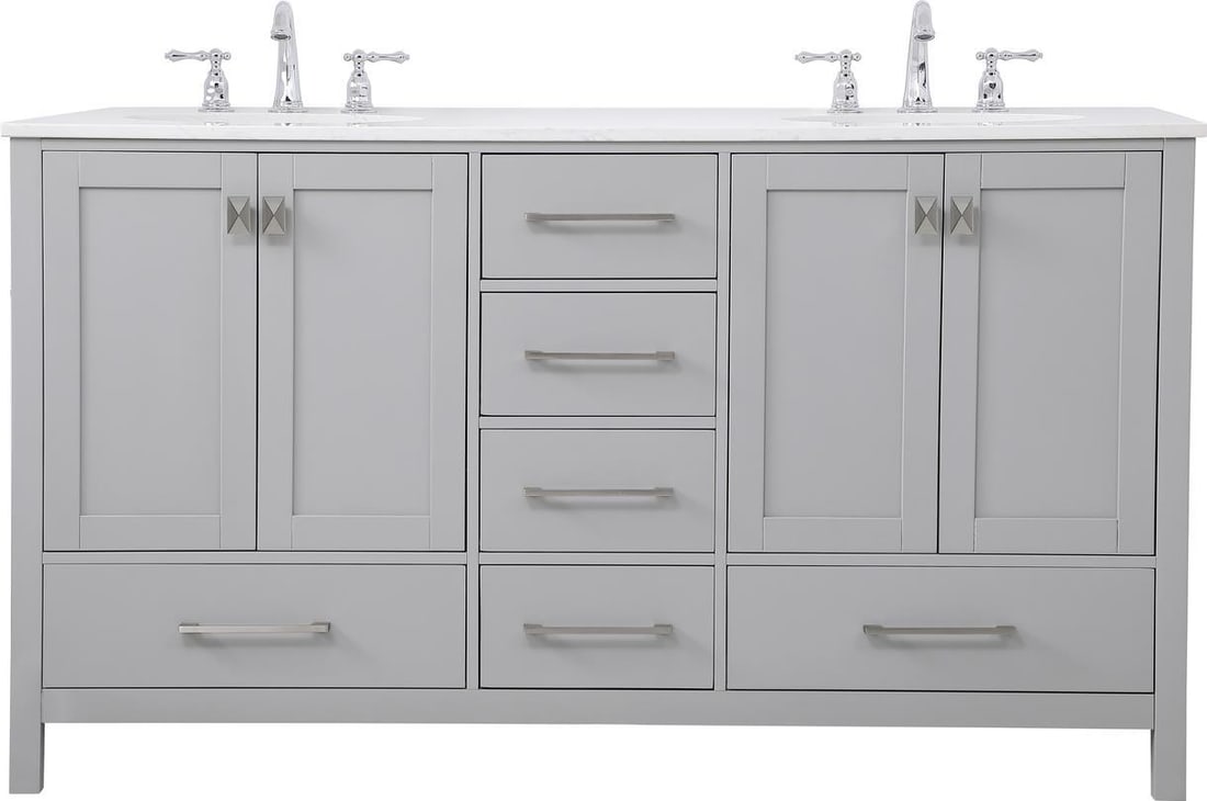 Elegant Lighting 60 Inch Gray Double Bathroom Vanity Brushed Nickel Finish: Elegant Lighting 60 Inch Gray Double Bathroom Vanity Brushed Nickel Finish Elevate your bathroom with this elegant 60-Inch Gray Double Bathroom Vanity, featuring a stunning English Traditional style. 