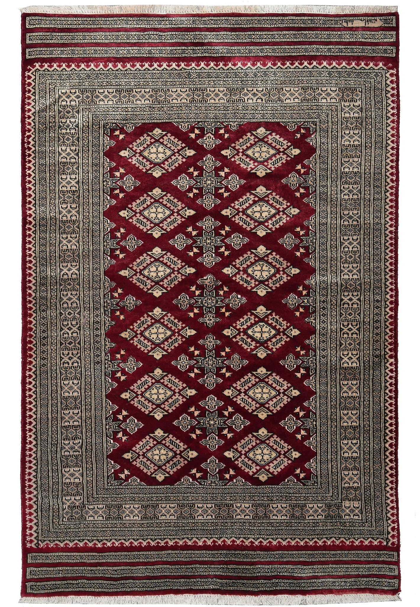 Hand Knotted Jaldar Bokhara Rug Burgundy Green 4 x 6 (1 of 13)