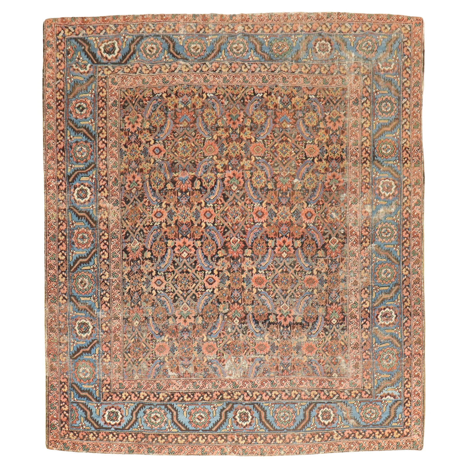 Late 19th Century Bakshaish Herati Wool Rug 7'1'' x 8': Late 19th Century Bakshaish Herati Wool Rug 7'1'' x 8' Discover the elegance of this late 19th-century Bakshaish rug, expertly hand-knotted from high-quality wool. This square carpet features a stunni