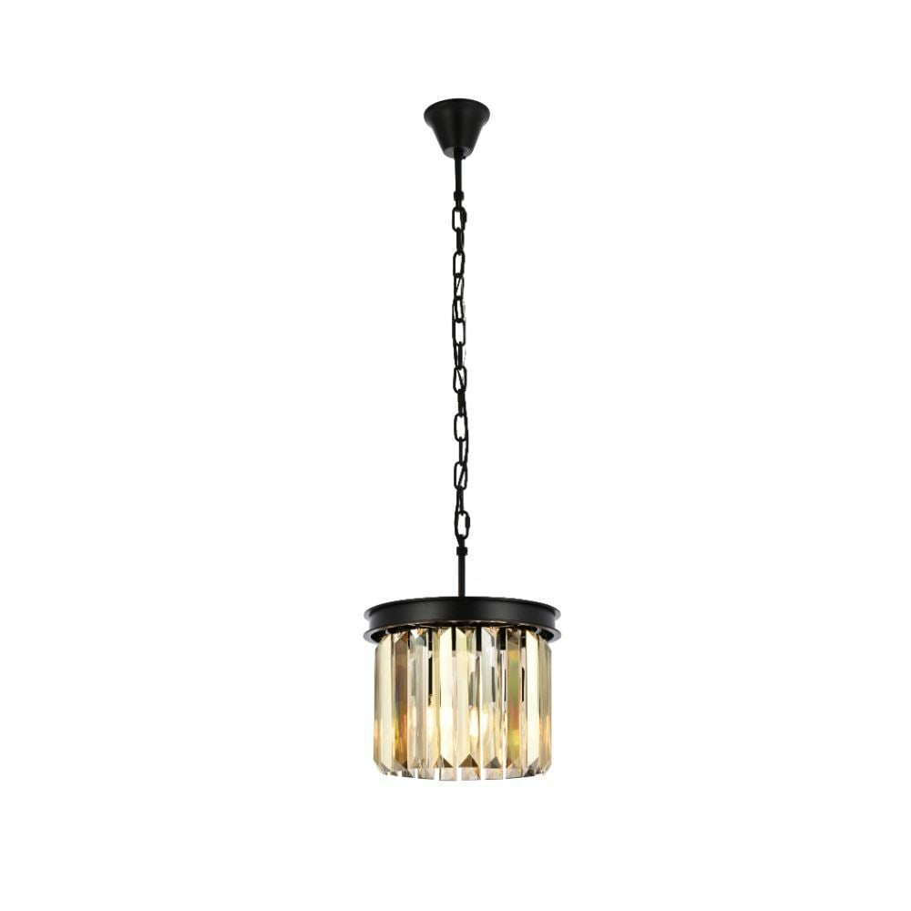 Sydney 3-Light Matte Black Pendant with Golden Teak Crystal Accents 12 Inch (1 of 9)