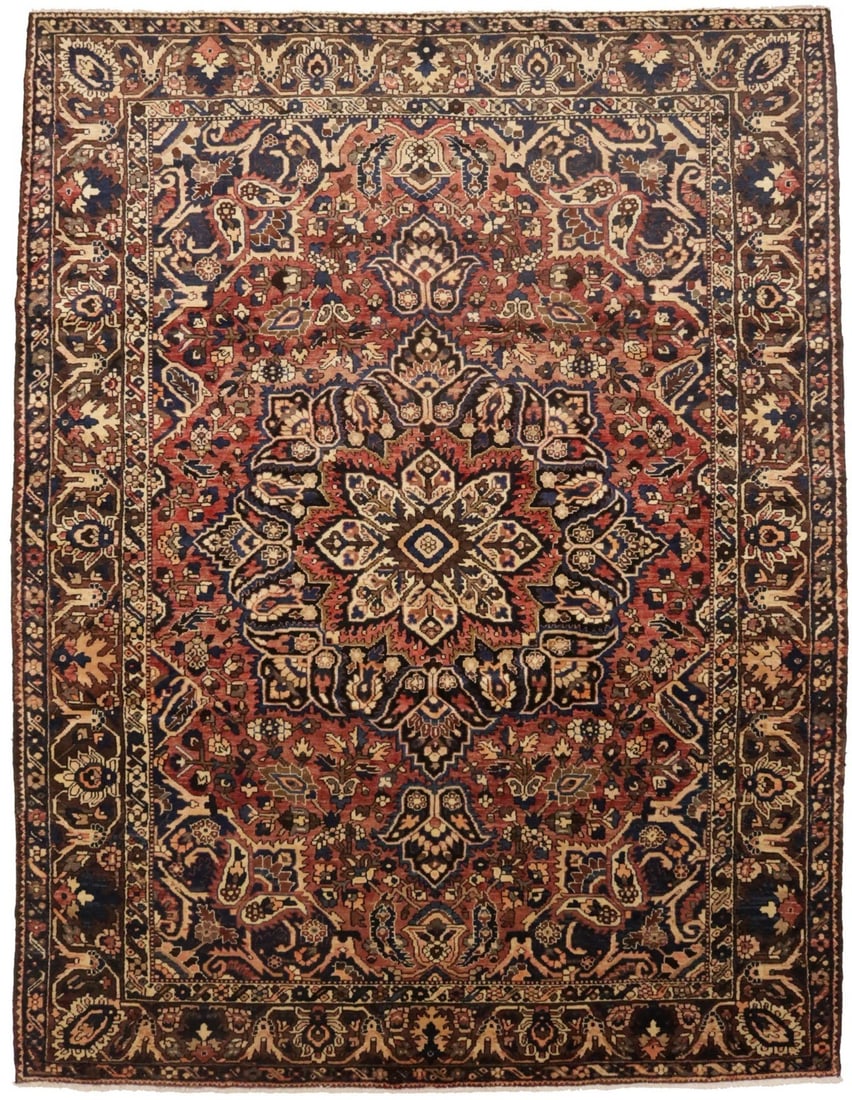 Rusty Red Hand-Knotted Wool Floral Vintage Area Rug 9'5 x 12'4: Rusty Red Hand-Knotted Wool Floral Vintage Area Rug 9'5 x 12'4 Enhance your living space with this stunning semi-antique floral Oriental rug, featuring a rich rusty red color complemented by shades