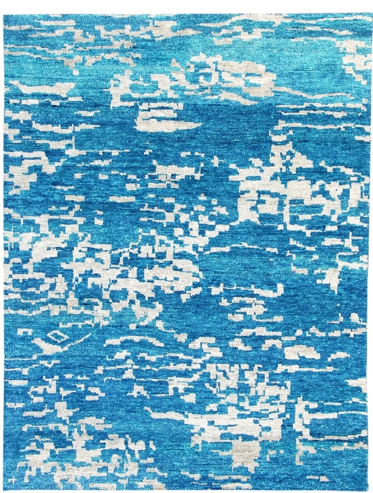 8x10 Handmade Sea Turquoise Blue Modern Rug 100% Wool: 8x10 Handmade Sea Turquoise Blue Modern Rug 100% Wool Free continental US Shipping Enhance your living space with the serene elegance of this 8 x 10 Sea Turquoise Blue Transitional Modern Rug. This ha