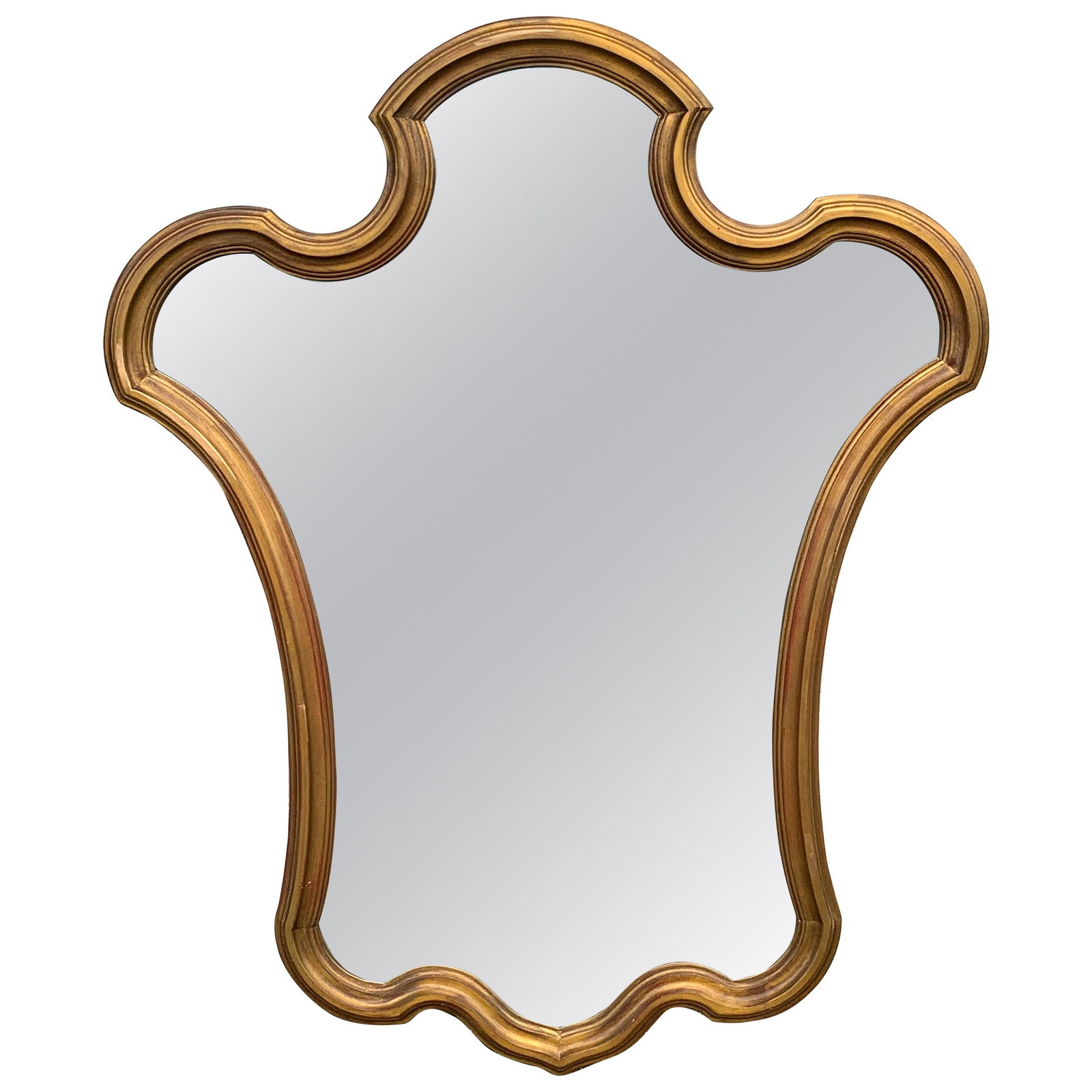 1970s Midcentury Giltwood Keyhole Mirror by La Barge: 1970s Midcentury Giltwood Keyhole Mirror by La Barge This stunning Midcentury Giltwood Keyhole Mirror, crafted by La Barge, showcases a unique stylized keyhole or cartouche shape, making it a standout