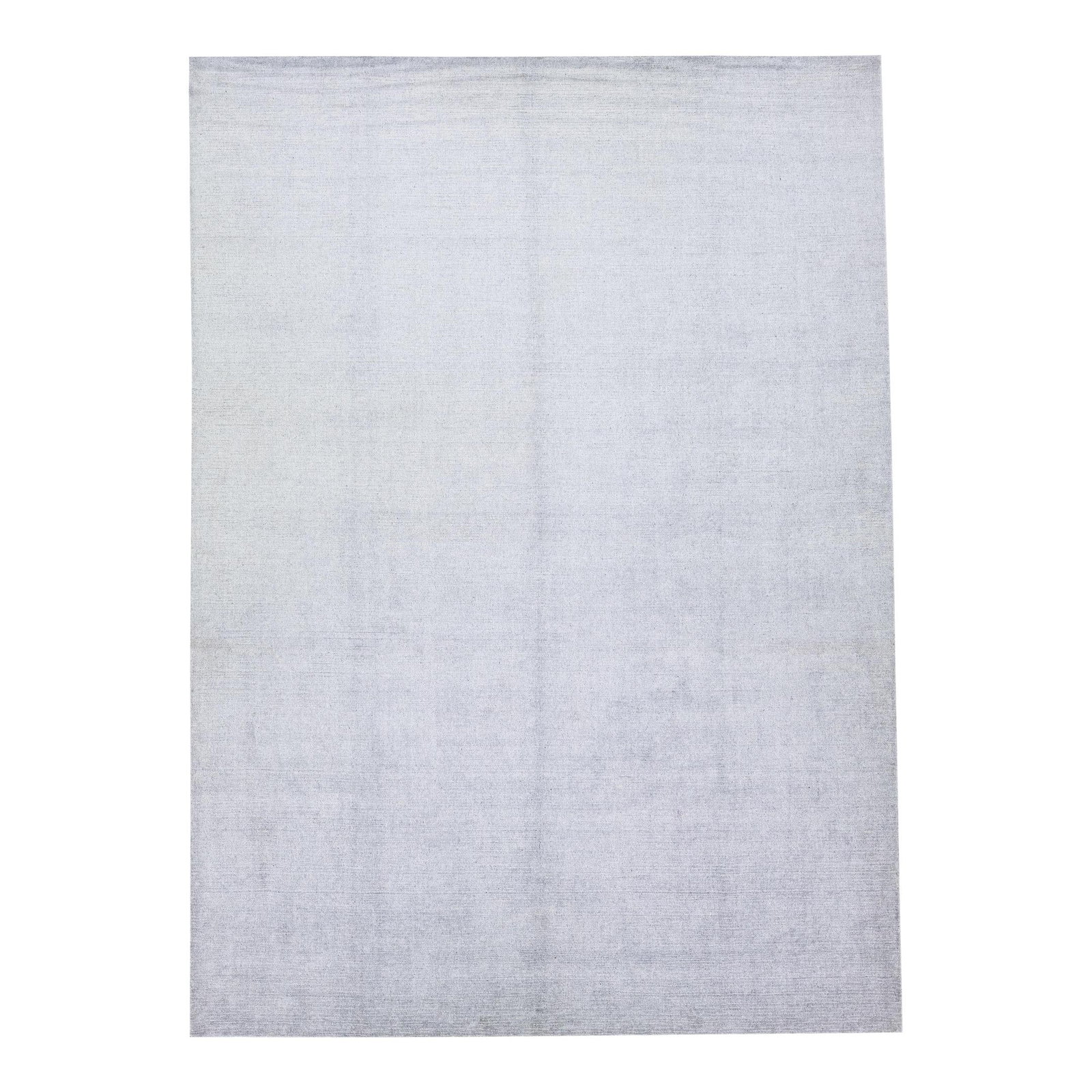 Contemporary Handmade Gray Wool Silk Rug 10.2 x 14.2: Contemporary Handmade Gray Wool Silk Rug 10.2 x 14.2 This exquisite contemporary rug is handmade from a luxurious blend of wool and silk, featuring a striking gray-silver base. The stunning geometric 