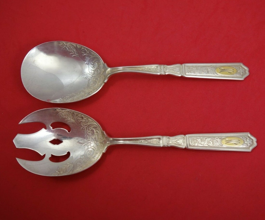 Gorham Saint Dunstan Chased Sterling Silver 2pc Vegetable Serving Set 8 3/4" (1 of 2)