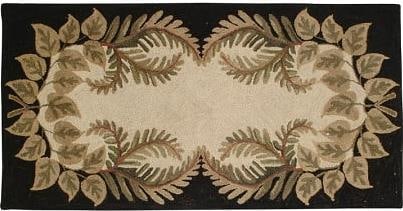 Woodbyne Hand-Tufted Wool Rug with Black Border 2x5: Woodbyne Hand-Tufted Wool Rug with Black Border 2x5 Enhance your living space with this Elegant Woodbyne Wool Rug featuring a striking black border. This hand-tufted rug showcases a beautiful design o