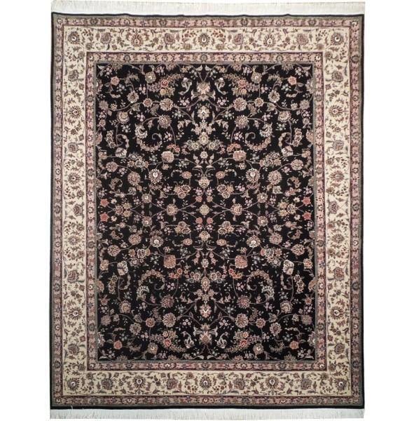 8 x 9.11 Handmade Black Wool & Silk Tabriz Area Rug: 8 x 9.11 Handmade Black Wool & Silk Tabriz Area Rug Free continental US Shipping Experience the luxury and artistry of this exquisite 8 x 9.11 High-End Wool & Silk Handmade Rug in black. This stunning