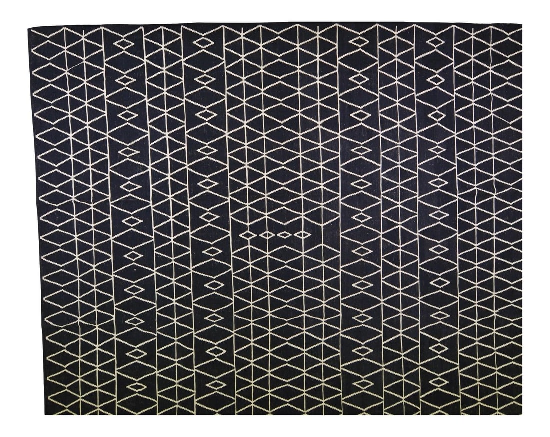 Maimana Afghan Kilim Rug Organic Wool Natural Geometric 10'10" x 12'9": Maimana Afghan Kilim Rug Organic Wool Natural Geometric 10'10" x 12'9" This vintage Afghan Maimana kilim is handwoven from organic wool and features natural colors with a geometric pattern. The rug sh