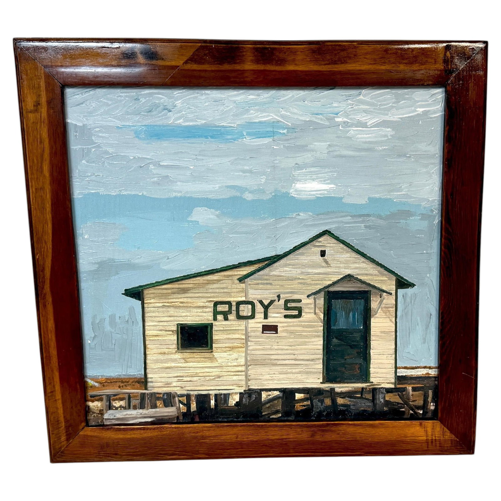Unsigned American folk art coastal painting Roy's clam shack (1 of 13)