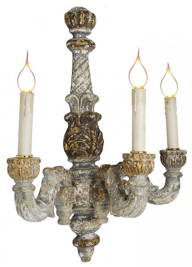 Provence Home Hand-Painted Gray Gold Wall Sconce 3 Bulbs (1 of 1)