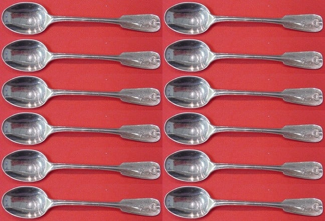 Tiffany & Co Palm Sterling Silver Demitasse Spoon Set 12 Pieces 4 1/8": Tiffany & Co Palm Sterling Silver Demitasse Spoon Set 12 Pieces 4 1/8" This exquisite 12-piece demitasse spoon set showcases the elegant Palm pattern by Tiffany & Co. Each spoon measures 4 1/8" and is