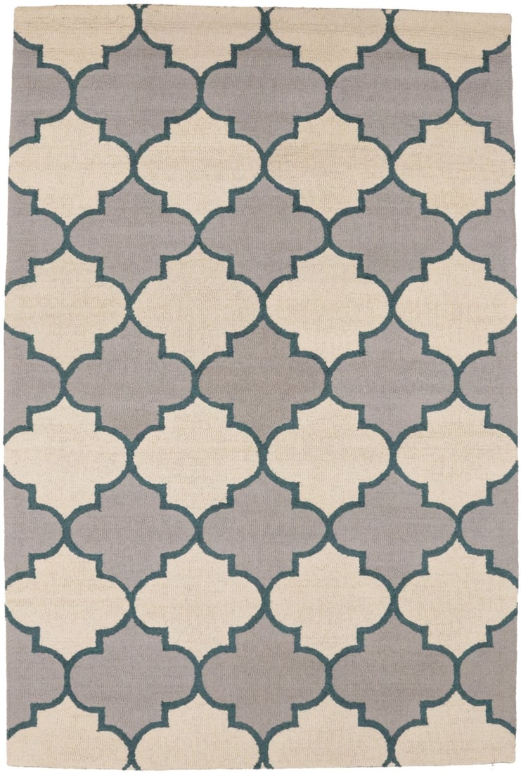 5x8 Wool Area Rug With Geometric Trellis Pattern Hand-Tufted Modern Style: 5x8 Wool Area Rug With Geometric Trellis Pattern Hand-Tufted Modern Style This hand-tufted area rug features a multicolored trellis geometric design, perfect for adding a modern touch to entryways, be
