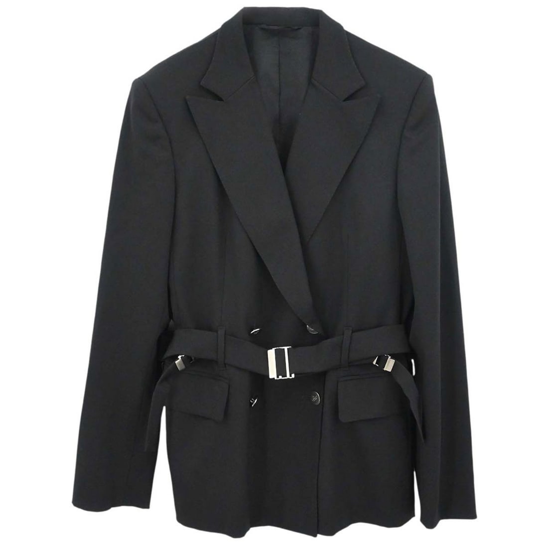 Gucci Womens Black Wool Belted Mid Length Jacket Size 40 (1 of 16)