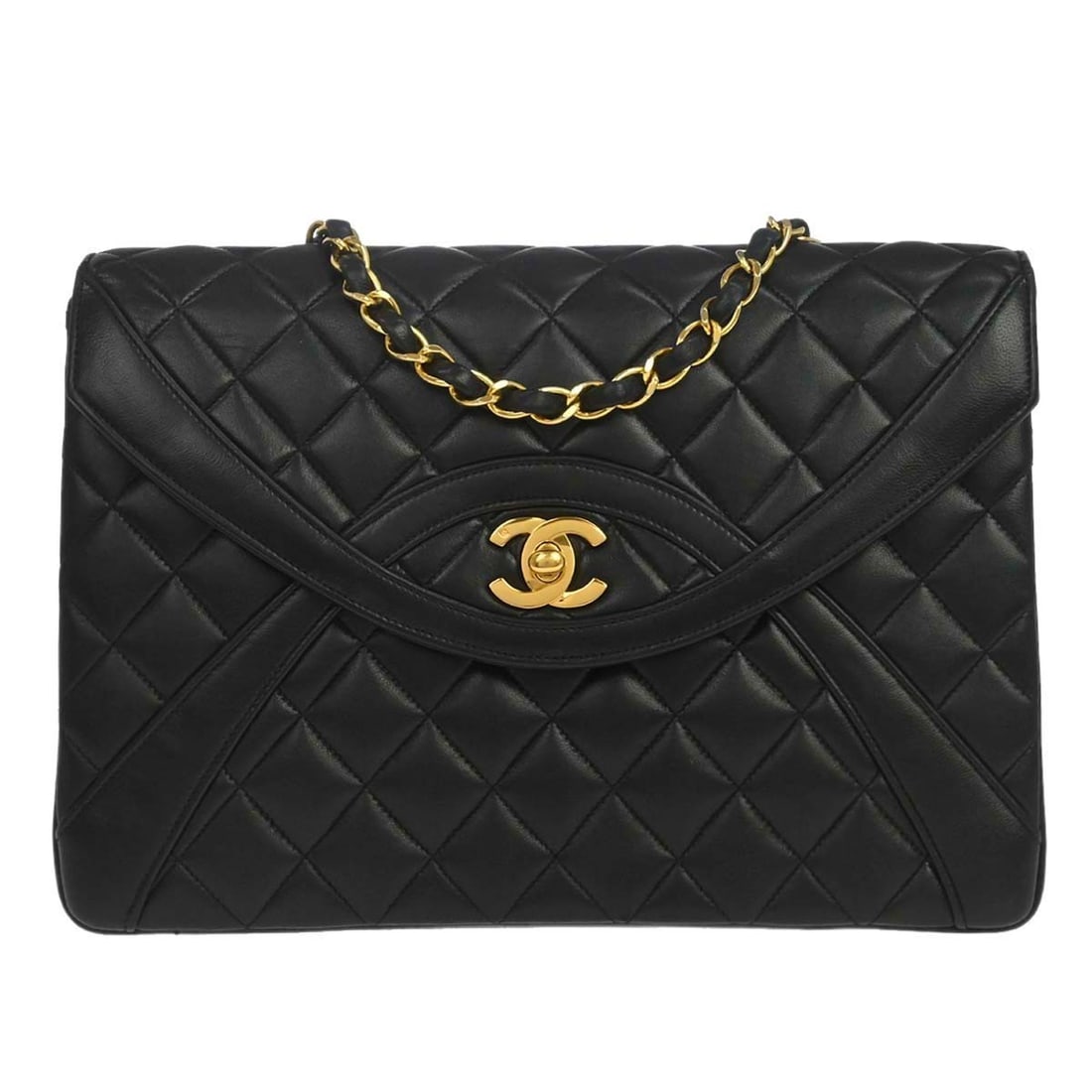 CHANEL Classic Flap Medium Black Lambskin Shoulder Bag: CHANEL Classic Flap Medium Black Lambskin Shoulder Bag Chanel Classic Flap shoulder bag in black lambskin leather with a chain shoulder strap and turn-lock closure. This medium bag is made in France a
