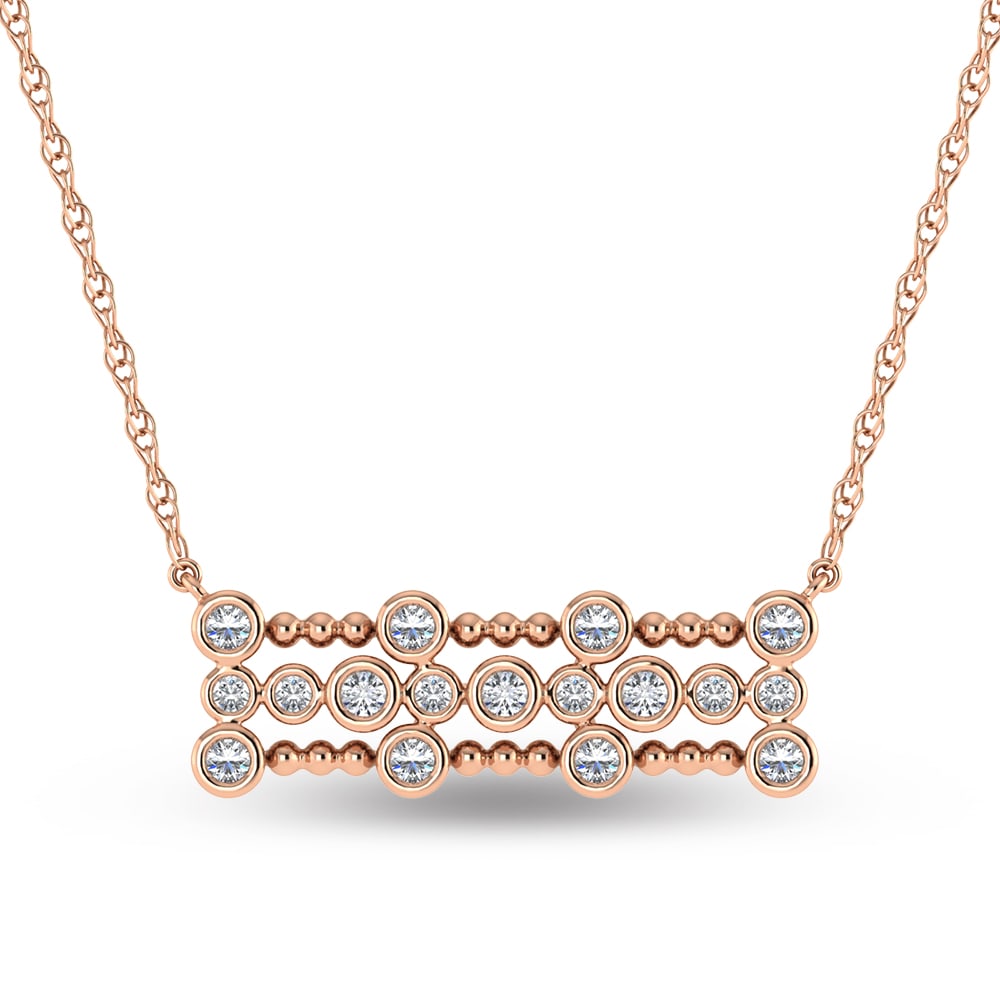 14K Rose Gold Diamond 1/4 Ct.Tw. Fashion Necklace: 14K Rose Gold Diamond 1/4 Ct.Tw. Fashion Necklace 14k Rose Gold Stone Color: G-h Stone Clarity: Si2 Unless otherwise specified, pendants that include a chain are paired with our standard 18-inch lengt