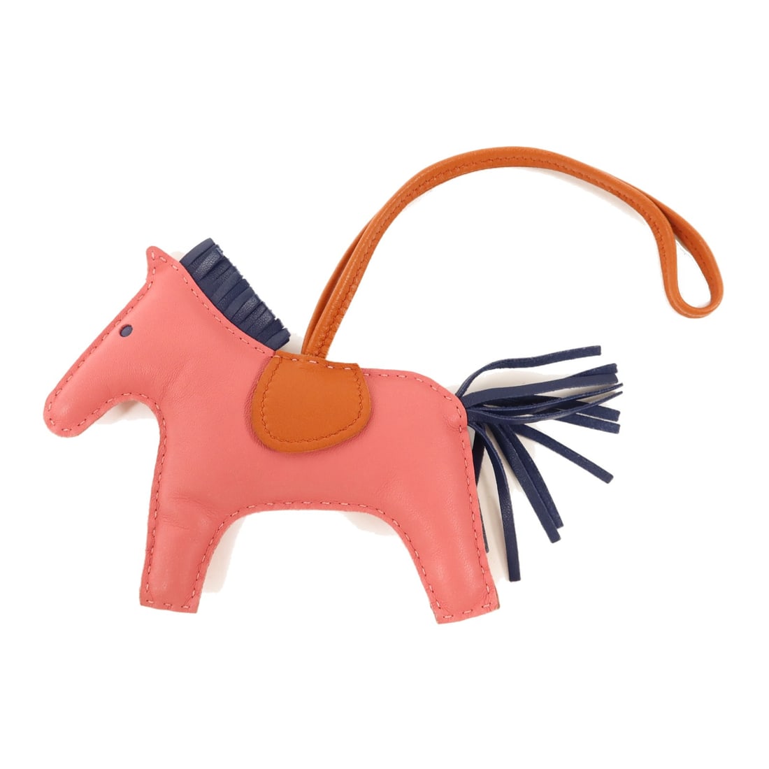 Hermes Rodeo GM Pink and Navy Milo Lambskin Bag Charm: Hermes Rodeo GM Pink and Navy Milo Lambskin Bag Charm This Hermes Rodeo GM charm is crafted from Milo lambskin leather in a pink and navy color combination. Designed for women, it features a playful e