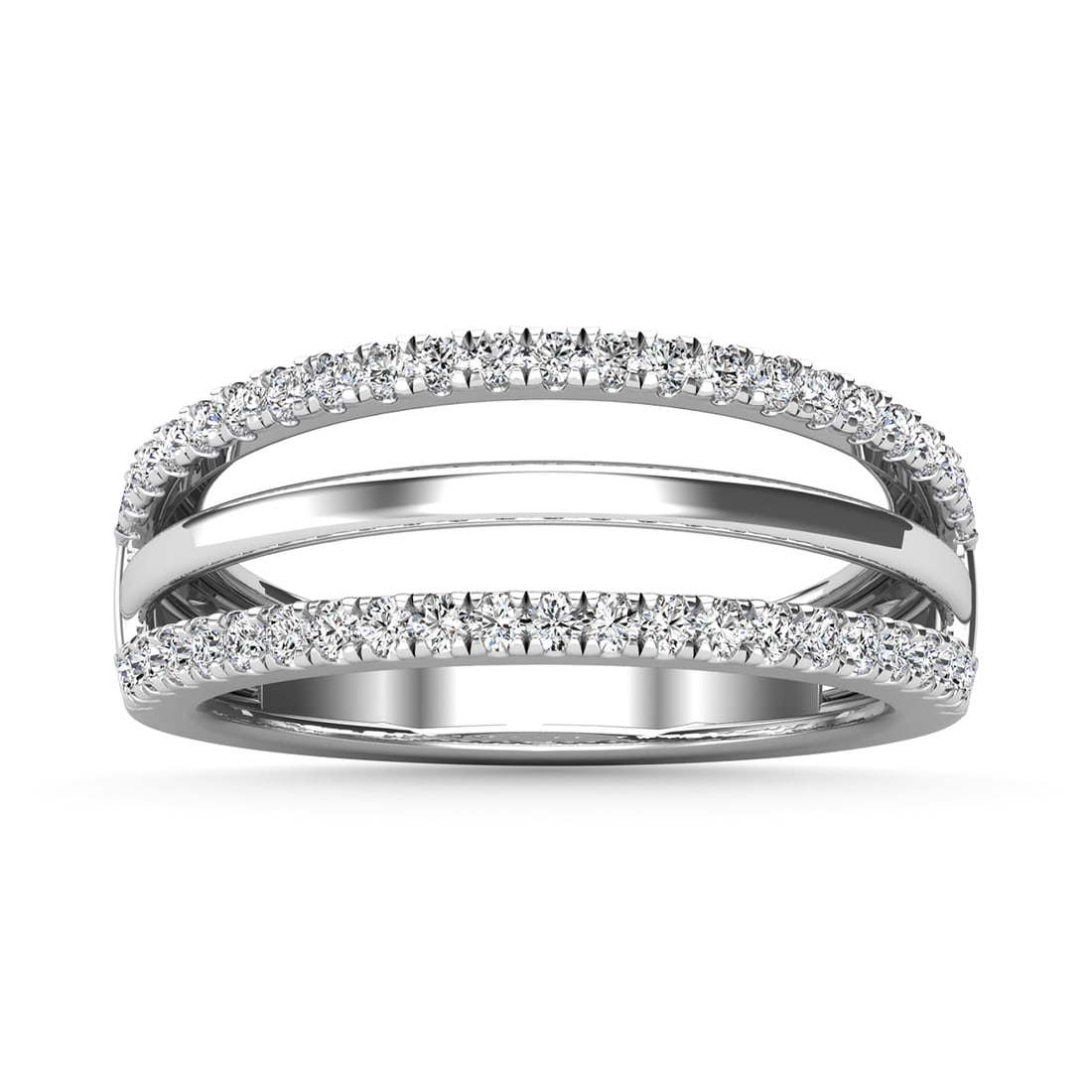 Diamond 1/2 Ct.Tw. Guard Ring in 14K White Gold: Diamond 1/2 Ct.Tw. Guard Ring in 14K White Gold 14k White Gold Stone Color: H-i Stone Clarity: I1 Each ring is presented in standard size 6.5. Complimentary resizing is available between sizes 510 (in