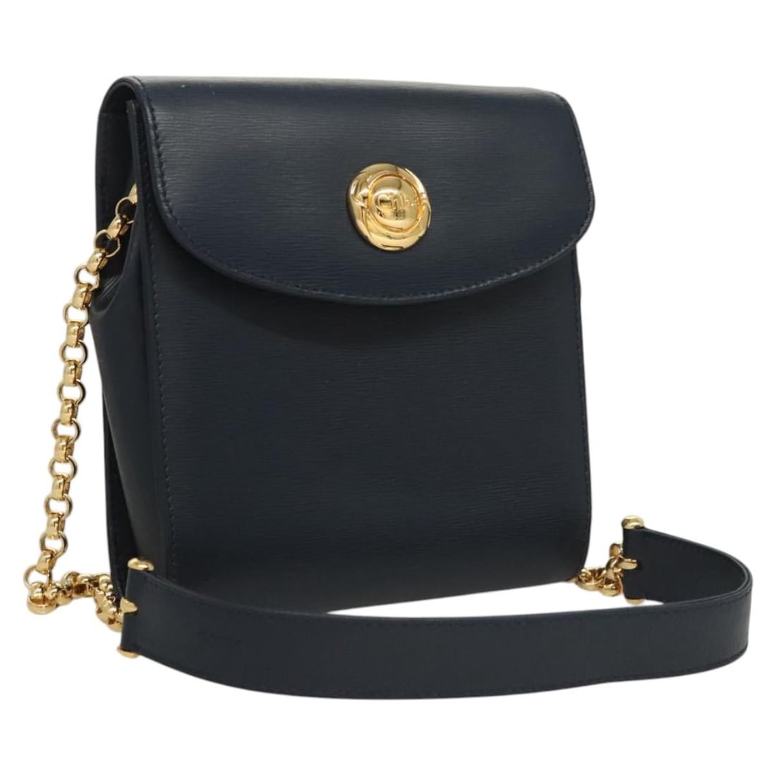 Chloe Leather Shoulder Bag in Navy with Gold Tone Chain: Chloe Leather Shoulder Bag in Navy with Gold Tone Chain Chloe shoulder bag in navy leather with gold-tone accents. Made in France, this women's bag features a compact silhouette with a chain shoulder 