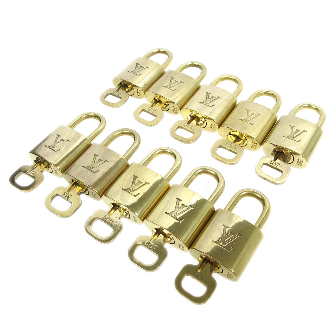 10 Piece Set Louis Vuitton Gold Tone Padlock and Key Charms (1 of 1)