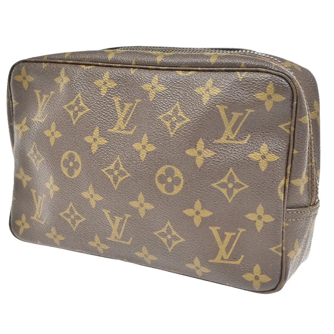 Louis Vuitton Toiletry Pouch Brown Monogram Canvas Bag: Louis Vuitton Toiletry Pouch Brown Monogram Canvas Bag Louis Vuitton Toiletry Pouch in brown monogram canvas. This pouch is in good condition with visible wear throughout, including scuffs, dirt, and 