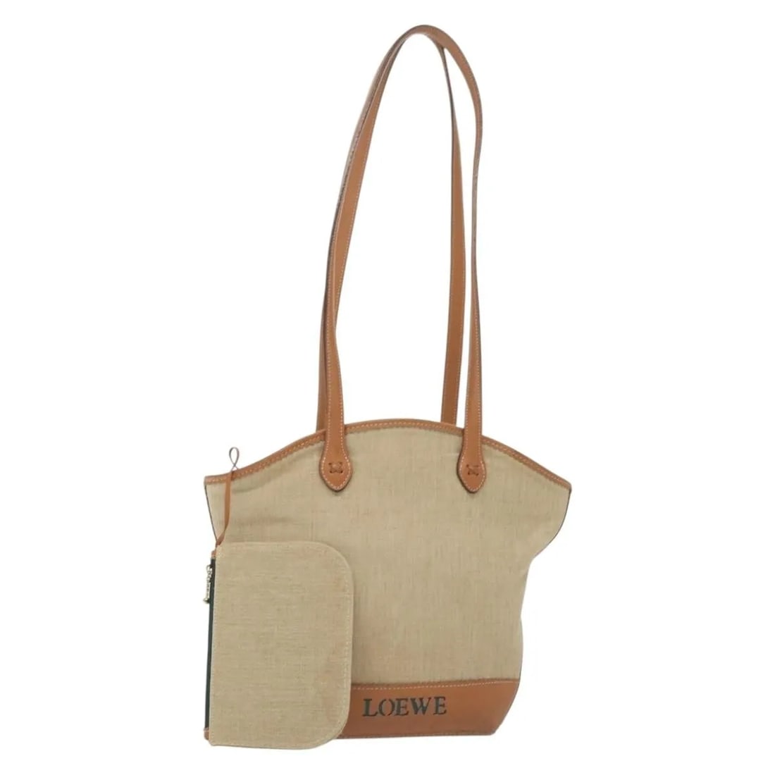 Loewe Vintage Beige Canvas Shoulder Bag Spain: Loewe Vintage Beige Canvas Shoulder Bag Spain This Loewe vintage shoulder bag features a beige canvas exterior, complemented by leather trim and metal fittings. Designed for women, the bag is crafted 