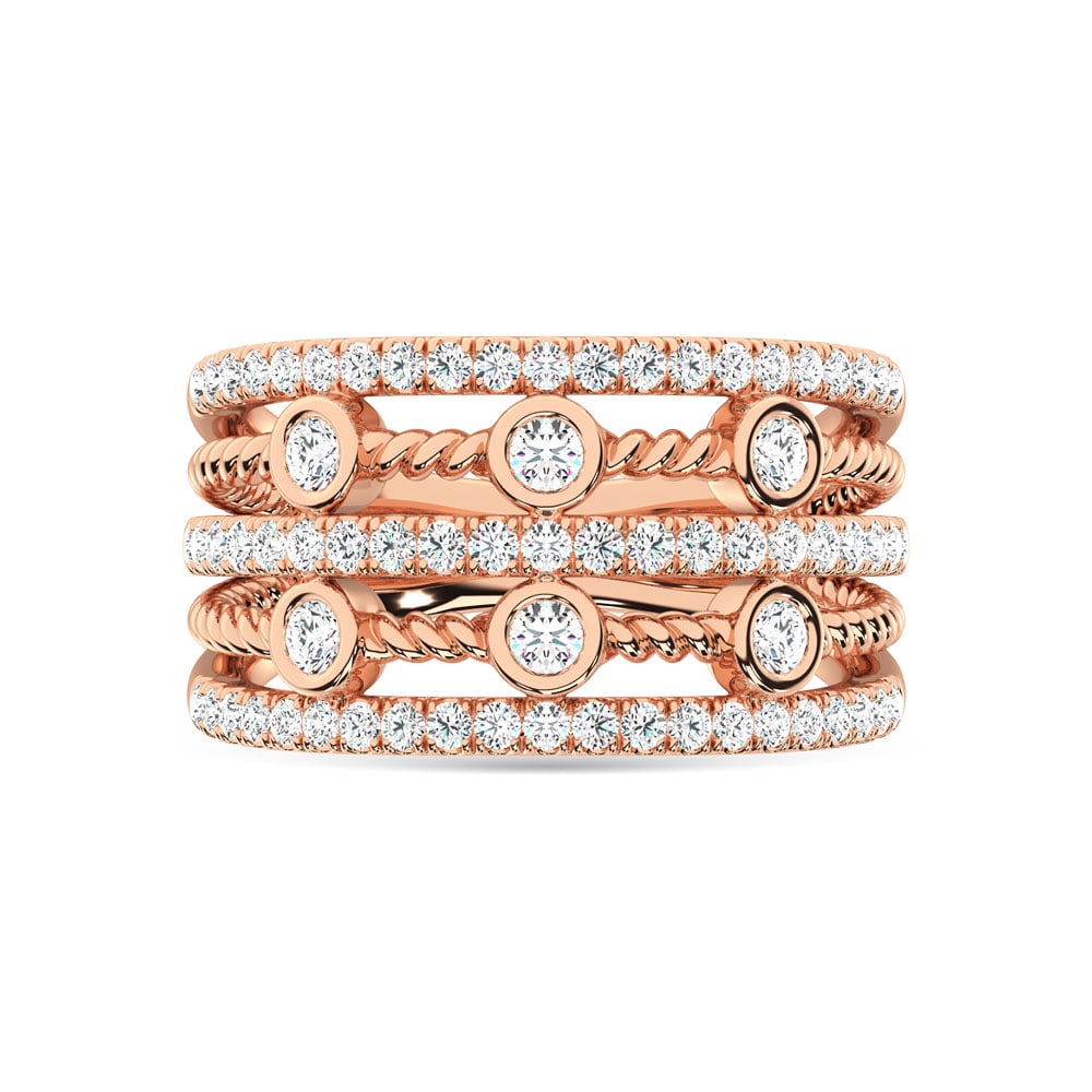 14K Rose Gold Diamond 1 Ct.Tw. Fashion Ring: 14K Rose Gold Diamond 1 Ct.Tw. Fashion Ring 14k Rose Gold Stone Color: G-h Stone Clarity: I1 Each ring is presented in standard size 6.5. Complimentary resizing is available between sizes 510 (in 1/4 