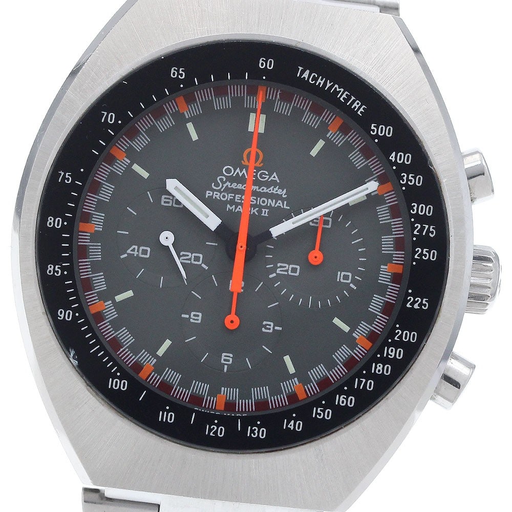 OMEGA Speedmaster Mark II 145.014 manual wind chronograph: OMEGA Speedmaster Mark II 145.014 manual wind chronograph This Omega Speedmaster Professional Mark II wristwatch, reference 145.014, features a stainless steel case and bracelet with a gray dial. Desi