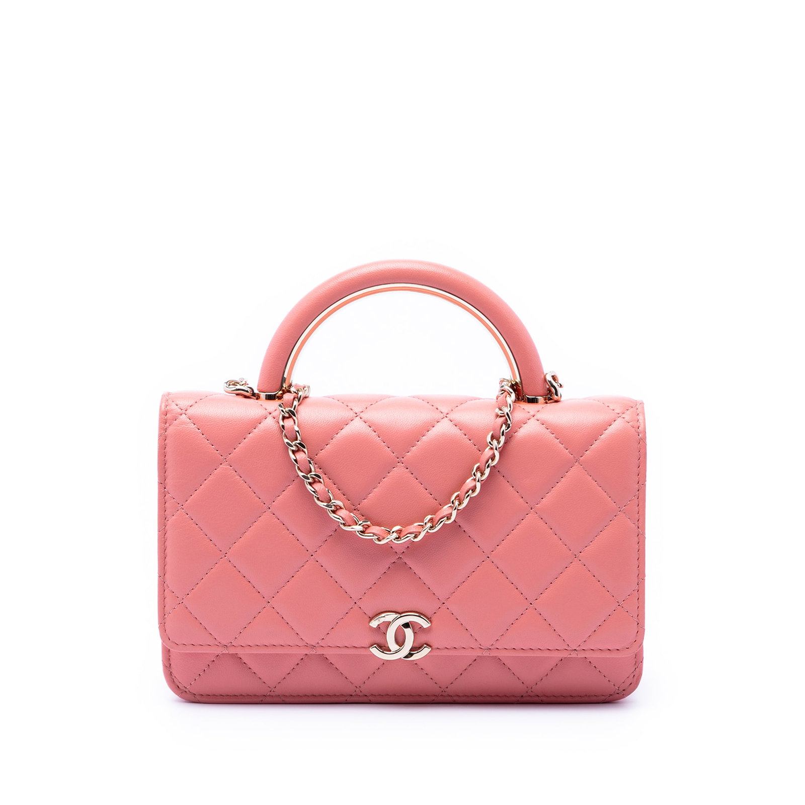 Chanel Le19M Charming Mini Rectangular Pink Lambskin Top Handle Bag: Chanel Le19M Charming Mini Rectangular Pink Lambskin Top Handle Bag Chanel Mini Rectangular Lambskin Paris Le19M Charming Top Handle Flap in pink quilted lambskin leather. This satchel features a roll